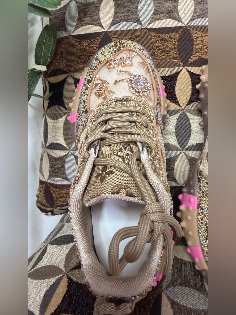 Gold Rhinestone Embellished Chunky Sneakers Size 36 – Brand New - Picture 10 of 16